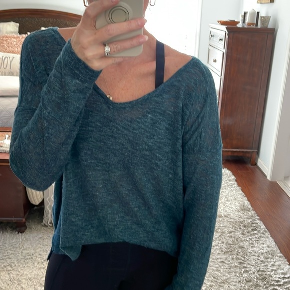 Old Navy Marled Teal Oversized Long Sleeve V-neck Top Size M - Picture 3 of 7